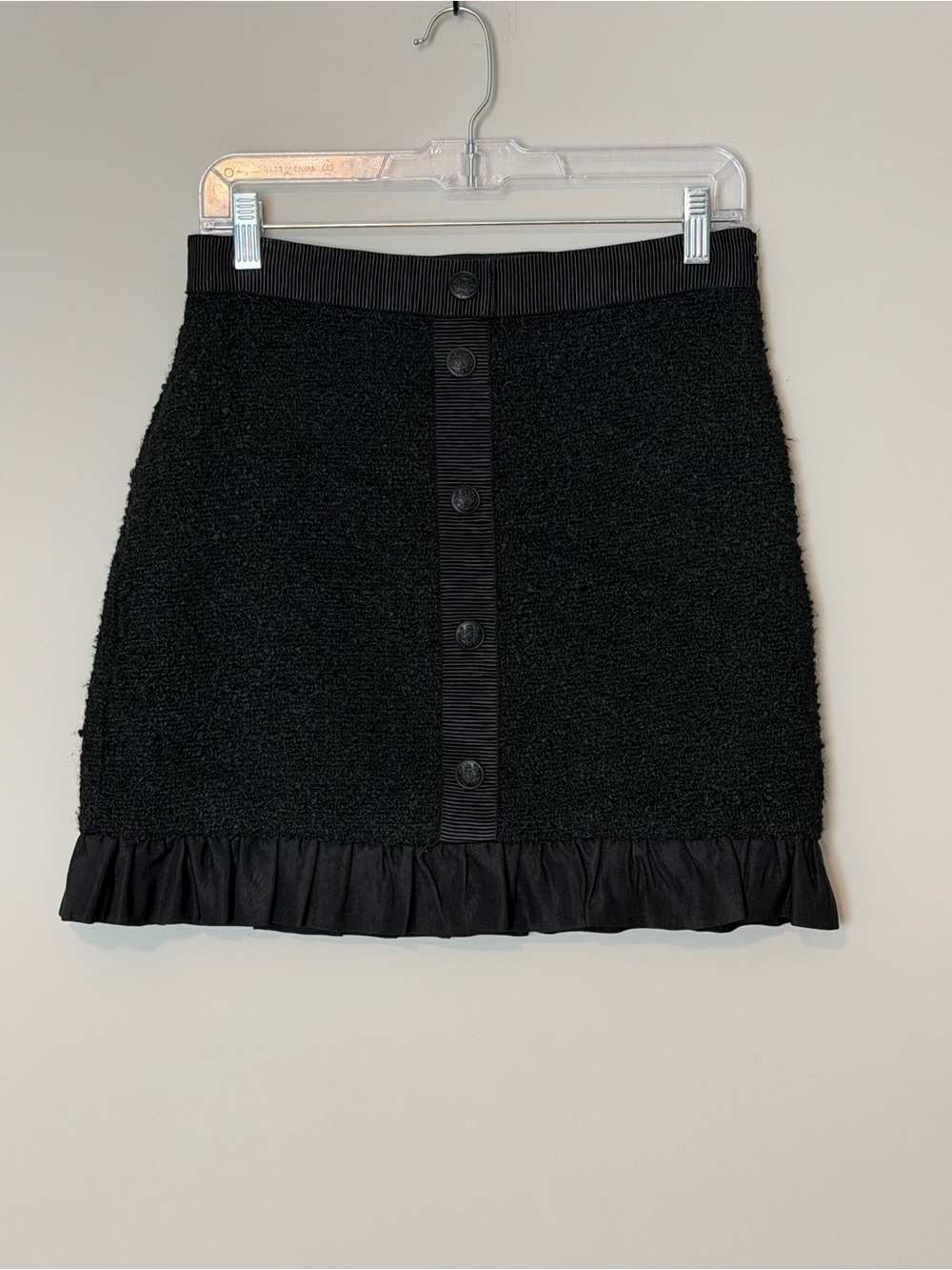 LOFT Petite Bouclé Ruffle Button Mini Skirt Black Size 4P NWT